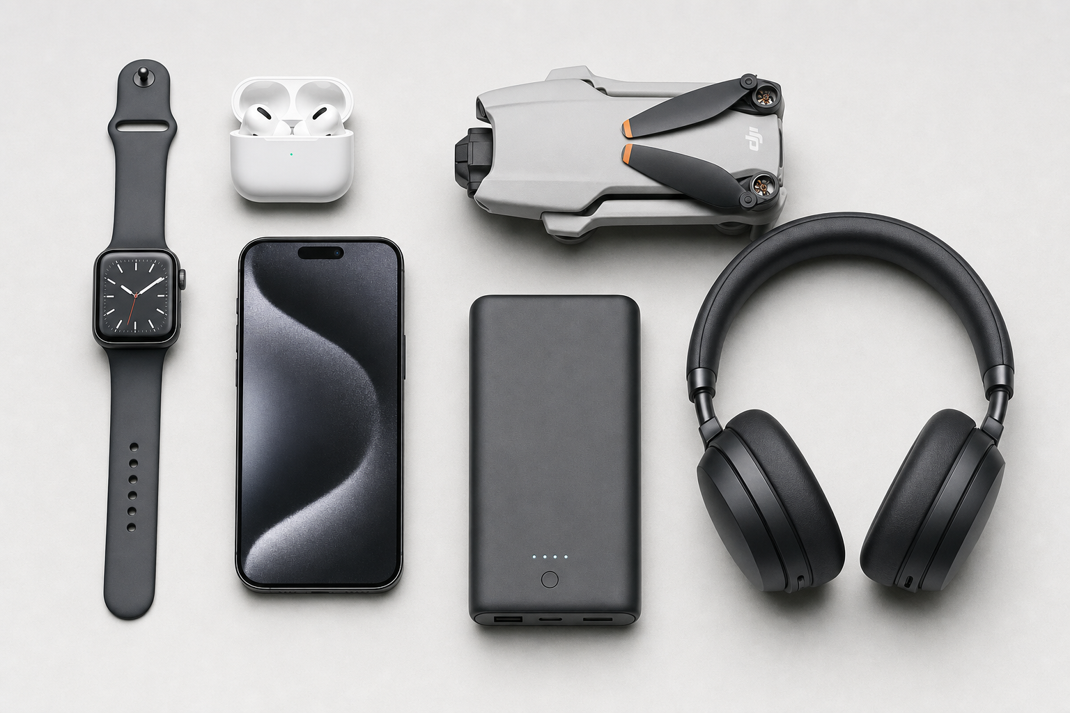 Premium gadget flat-lay collection
